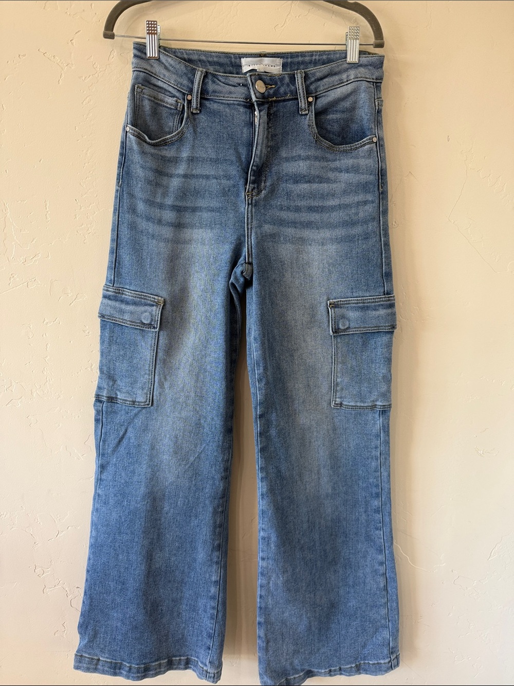 High-Rise Blue Wide-Leg Cargo Jeans